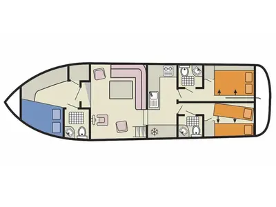 Salon of Continentale - Budget 16, a Cygnet Continentale motorboat at Migennes, France