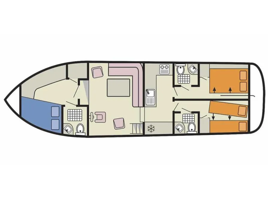 Salon of Continentale - Budget 16, a Cygnet Continentale motorboat at Migennes, France
