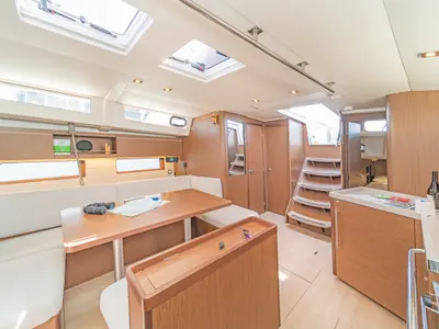 Salon of Paradisea, a Beneteau Oceanis 46.1 sailboat at Kontokali, Greece