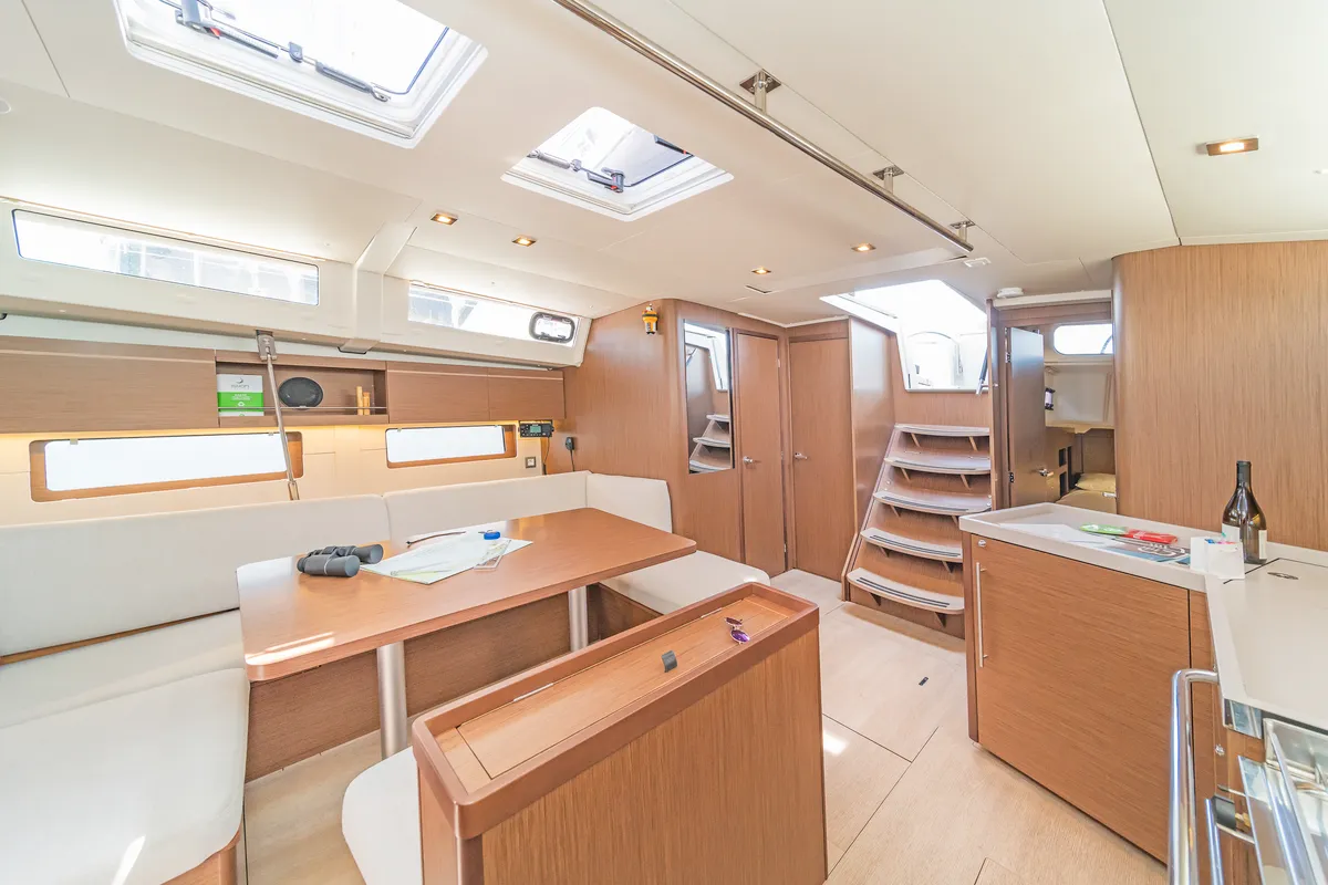 Salon of Paradisea, a Beneteau Oceanis 46.1 sailboat at Kontokali, Greece