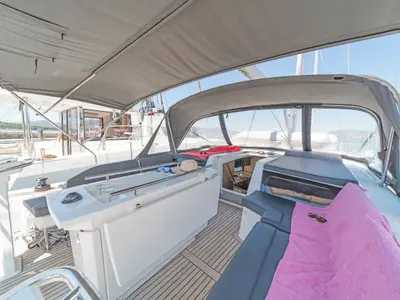 Deck of Paradisea, a Beneteau Oceanis 46.1 sailboat at Kontokali, Greece