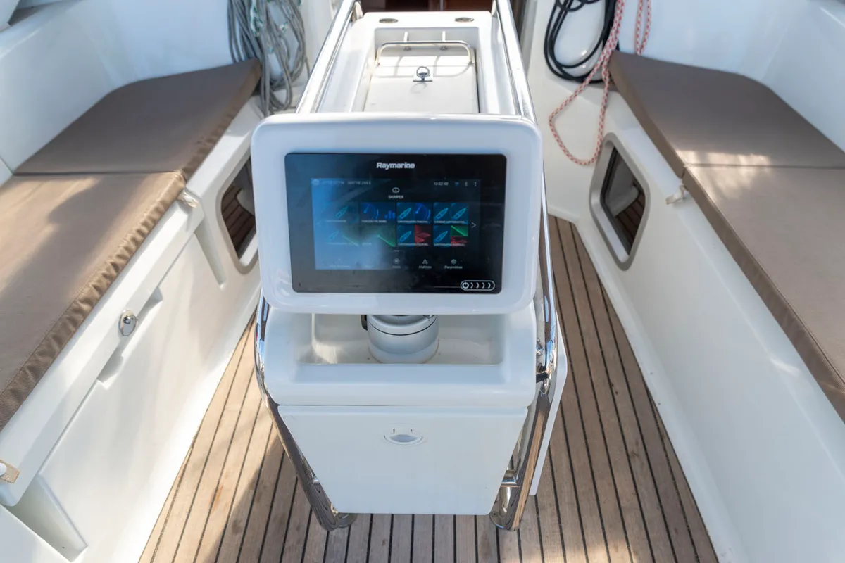 Cockpit of BarElli, a Jeanneau Sun Odyssey 389 sailboat at Palma de Mallorca, Spain