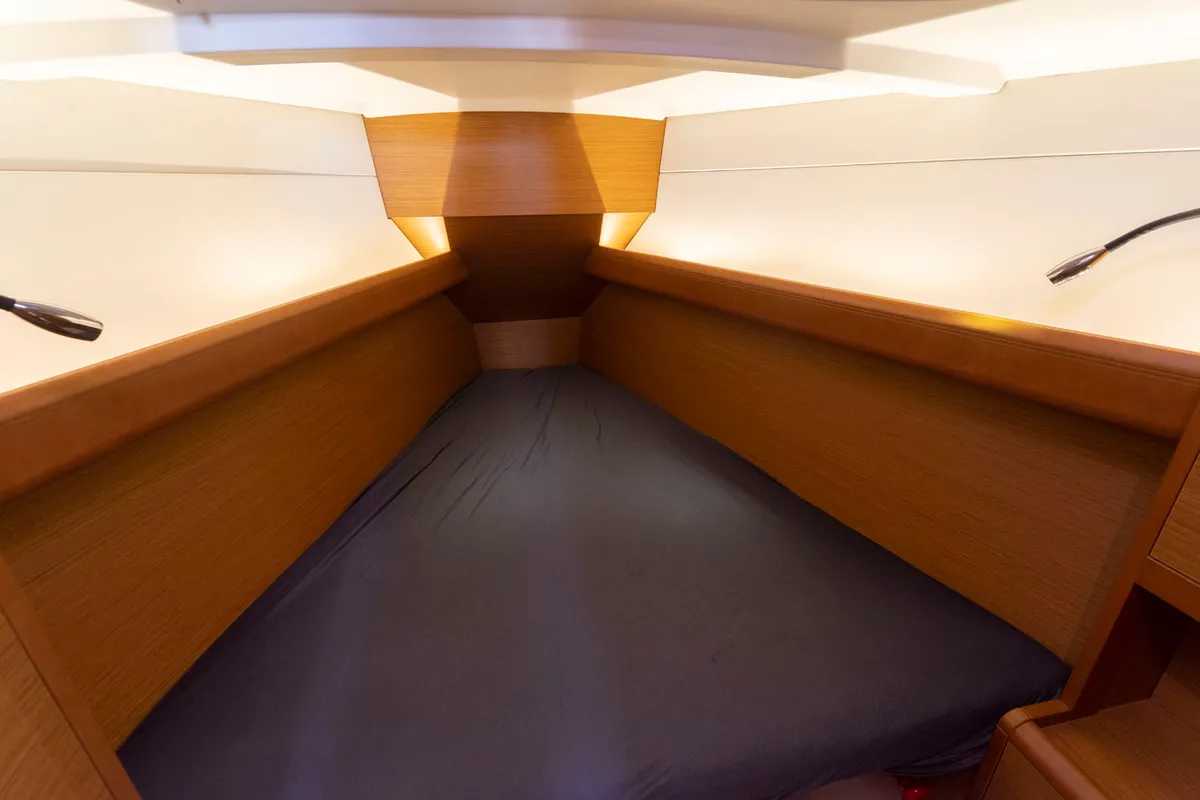 Cabin on BarElli, a Jeanneau Sun Odyssey 389 sailboat at Palma de Mallorca, Spain