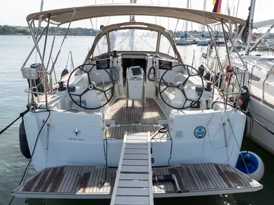 Cockpit of BarElli, a Jeanneau Sun Odyssey 389 sailboat at Palma de Mallorca, Spain