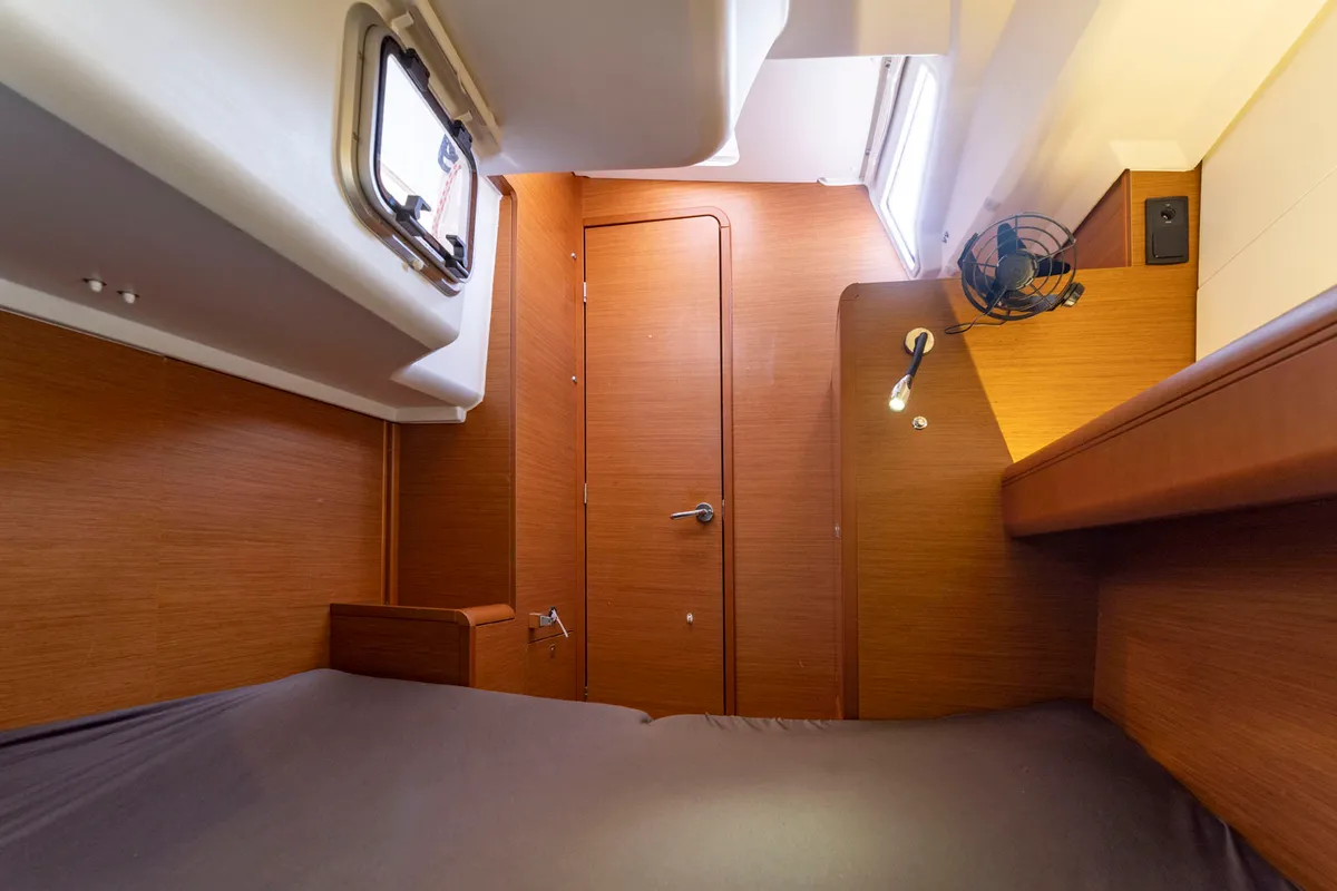 Cabin on BarElli, a Jeanneau Sun Odyssey 389 sailboat at Palma de Mallorca, Spain