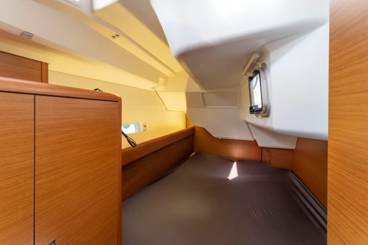 Cabin on BarElli, a Jeanneau Sun Odyssey 389 sailboat at Palma de Mallorca, Spain