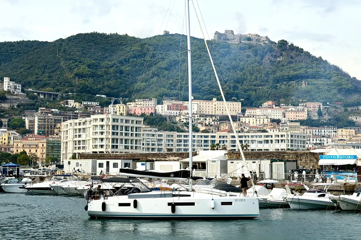 Colibri, a Jeanneau Sun Odyssey 410 sailboat at Salerno, Italy
