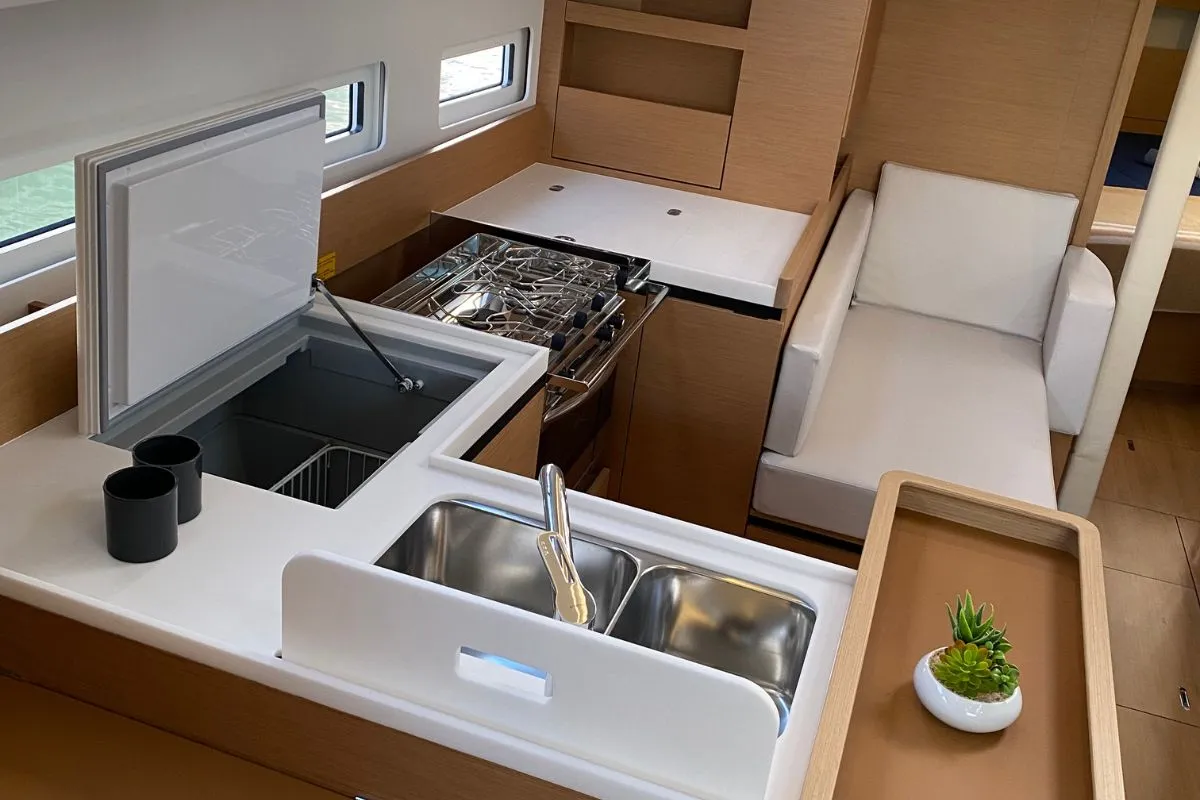 Galley of Colibri, a Jeanneau Sun Odyssey 410 sailboat at Salerno, Italy