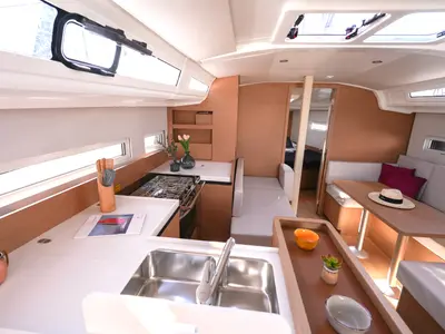 Galley of Colibri, a Jeanneau Sun Odyssey 410 sailboat at Salerno, Italy