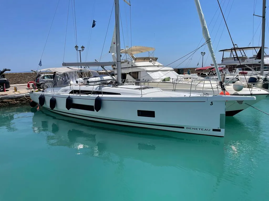 Exterior view of Boreas, a Beneteau Oceanis 46.1 sailboat at Zakynthos Municipal Unit, Greece