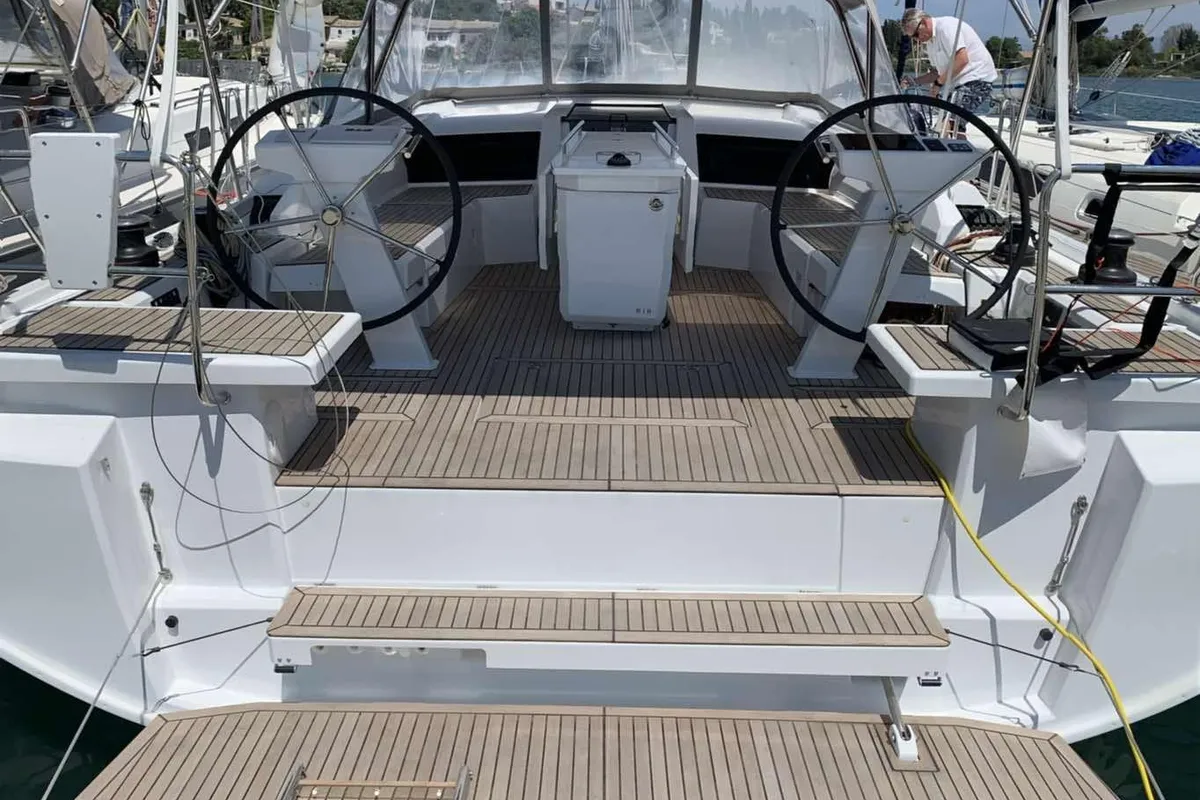 Cockpit of Boreas, a Beneteau Oceanis 46.1 sailboat at Zakynthos Municipal Unit, Greece