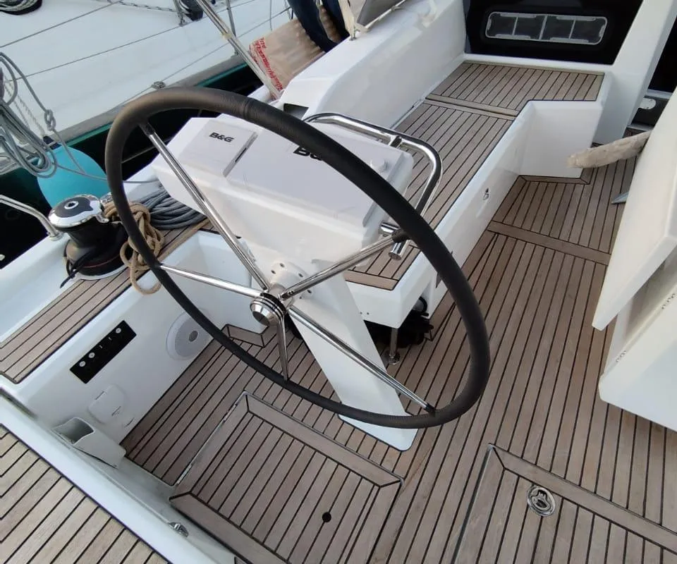Cockpit of Boreas, a Beneteau Oceanis 46.1 sailboat at Zakynthos Municipal Unit, Greece