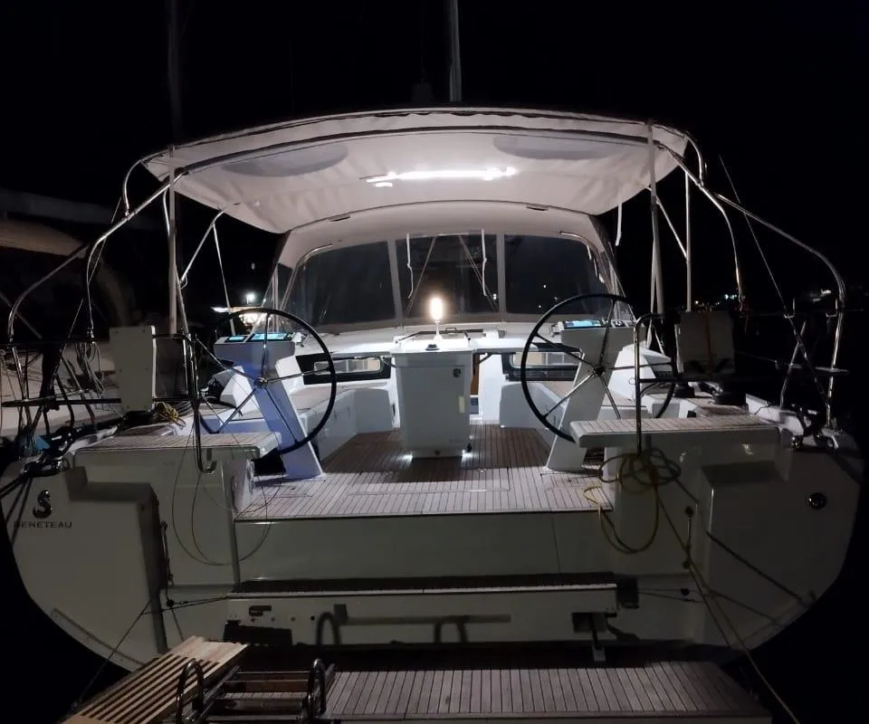 Cockpit of Boreas, a Beneteau Oceanis 46.1 sailboat at Zakynthos Municipal Unit, Greece