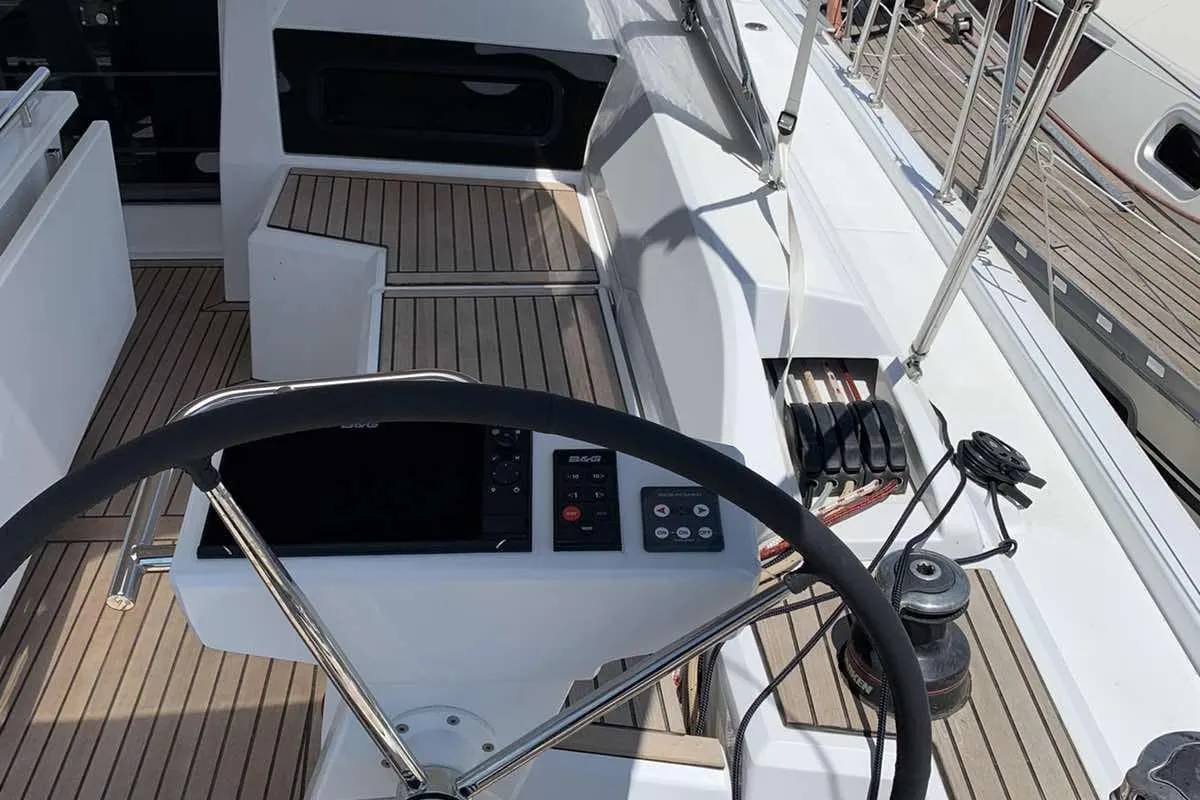 Cockpit of Boreas, a Beneteau Oceanis 46.1 sailboat at Zakynthos Municipal Unit, Greece