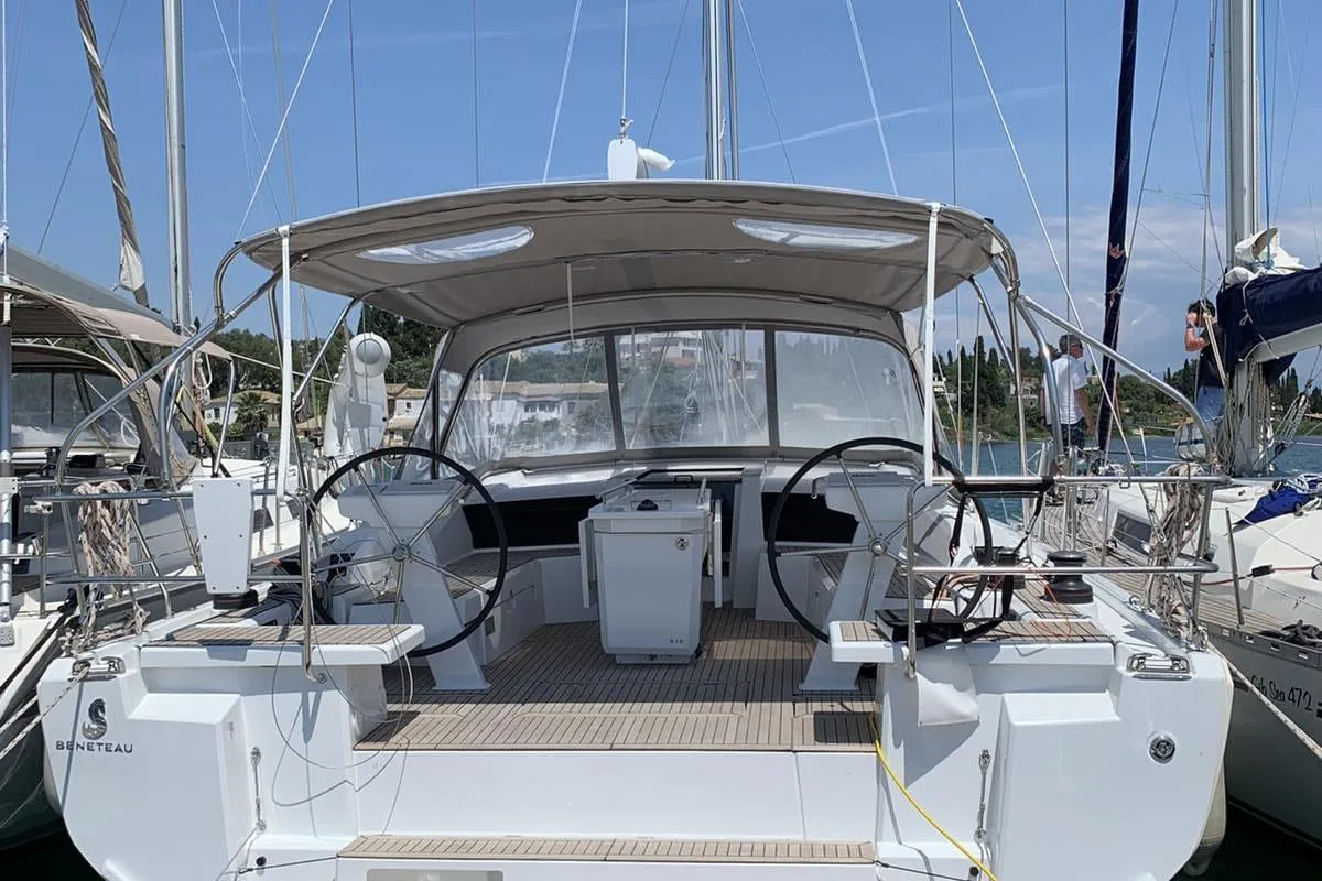 Cockpit of Boreas, a Beneteau Oceanis 46.1 sailboat at Zakynthos Municipal Unit, Greece