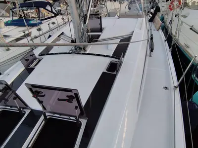 Deck of Boreas, a Beneteau Oceanis 46.1 sailboat at Zakynthos Municipal Unit, Greece
