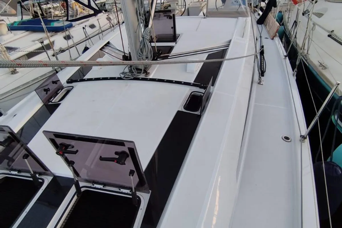 Deck of Boreas, a Beneteau Oceanis 46.1 sailboat at Zakynthos Municipal Unit, Greece