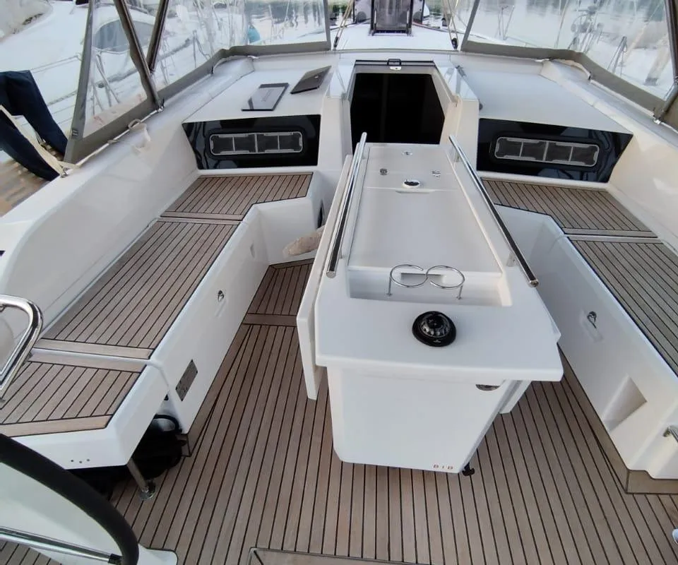 Deck of Boreas, a Beneteau Oceanis 46.1 sailboat at Zakynthos Municipal Unit, Greece