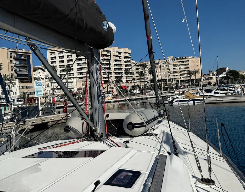 Deck of Santa Ponsa, a Jeanneau Sun Odyssey 469 sailboat at Palma de Mallorca, Spain
