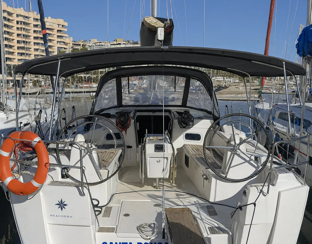 Cockpit of Santa Ponsa, a Jeanneau Sun Odyssey 469 sailboat at Palma de Mallorca, Spain