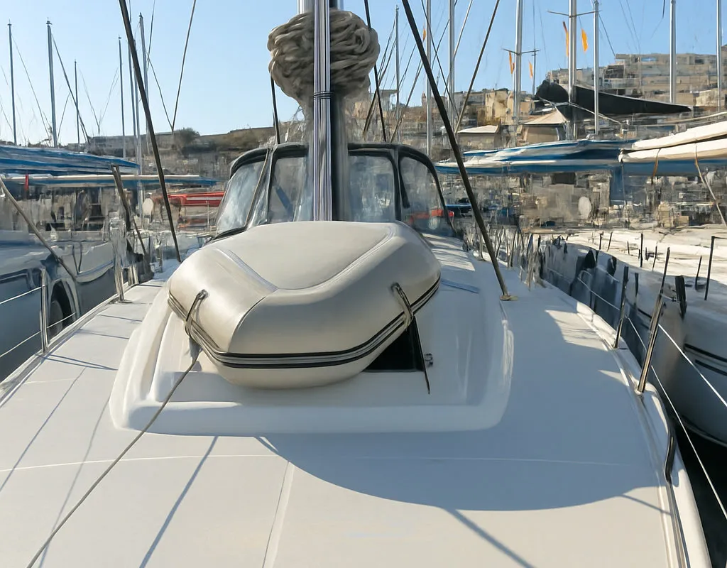 Deck of Santa Ponsa, a Jeanneau Sun Odyssey 469 sailboat at Palma de Mallorca, Spain