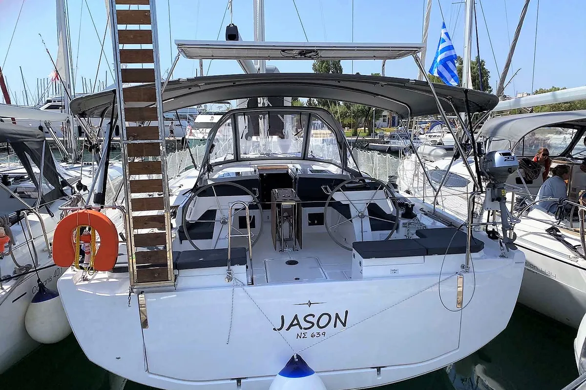Exterior view of JASON, a Bavaria C46 sailboat at Athens, Greece