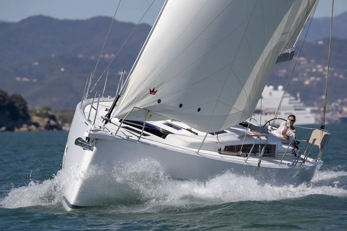 Exterior view of Pyxis, a Dufour 430 GL sailboat at Marseille, France