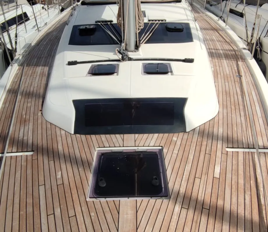 Deck of Pyxis, a Dufour 430 GL sailboat at Marseille, France