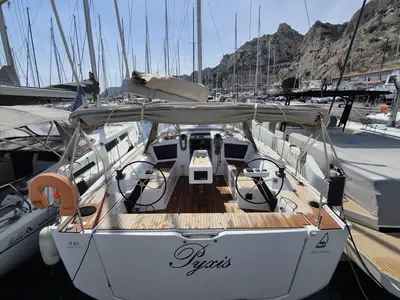 Cockpit of Pyxis, a Dufour 430 GL sailboat at Marseille, France