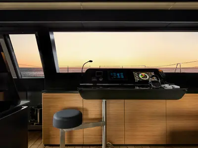 Cockpit of Calma, a Sunreef 60 catamaran at Ibiza, Spain
