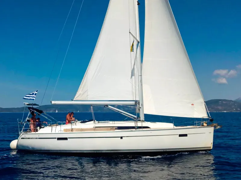 Exterior view of Stepping Stone, a Bavaria 41 sailboat at Pylaros, Greece