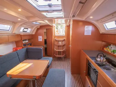 Galley of Stepping Stone, a Bavaria 41 sailboat at Pylaros, Greece