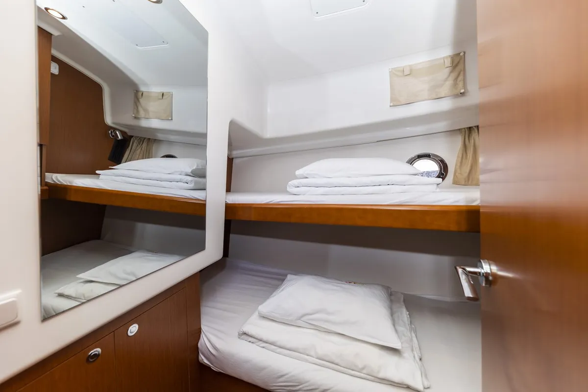 Cabin on Blue Sky, a Beneteau Swift Trawler 34 Fly motorboat at Zadar, Croatia