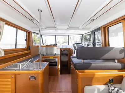 Galley of Blue Sky, a Beneteau Swift Trawler 34 Fly motorboat at Zadar, Croatia
