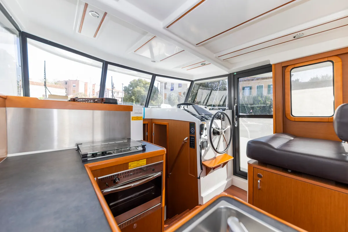 Galley of Blue Sky, a Beneteau Swift Trawler 34 Fly motorboat at Zadar, Croatia