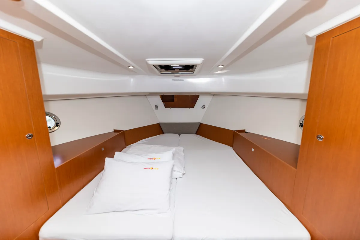 Cabin on Blue Sky, a Beneteau Swift Trawler 34 Fly motorboat at Zadar, Croatia