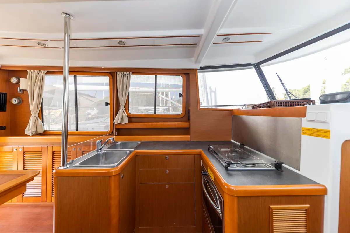 Galley of Blue Sky, a Beneteau Swift Trawler 34 Fly motorboat at Zadar, Croatia