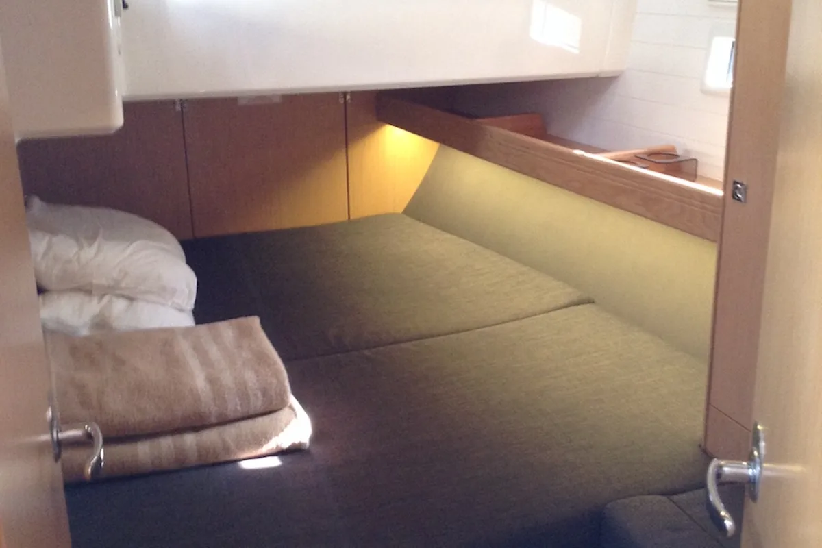 Cabin on Albireo, a Bavaria Cruiser 46 sailboat at Olbia, Italy
