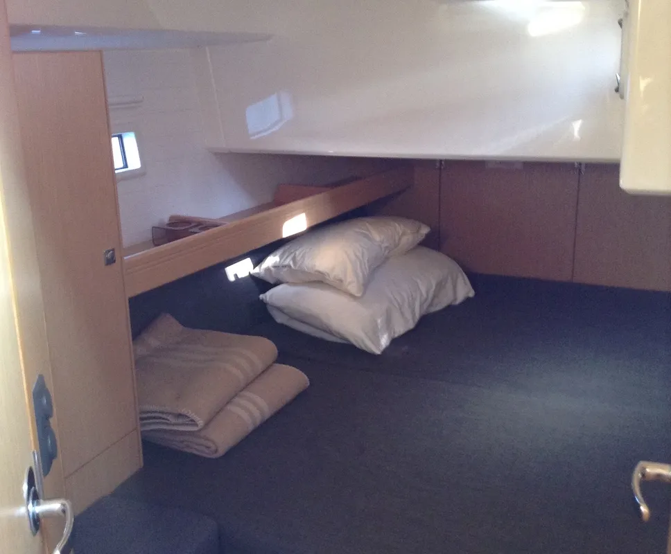 Cabin on Albireo, a Bavaria Cruiser 46 sailboat at Olbia, Italy