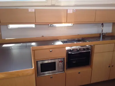 Galley of Albireo, a Bavaria Cruiser 46 sailboat at Olbia, Italy