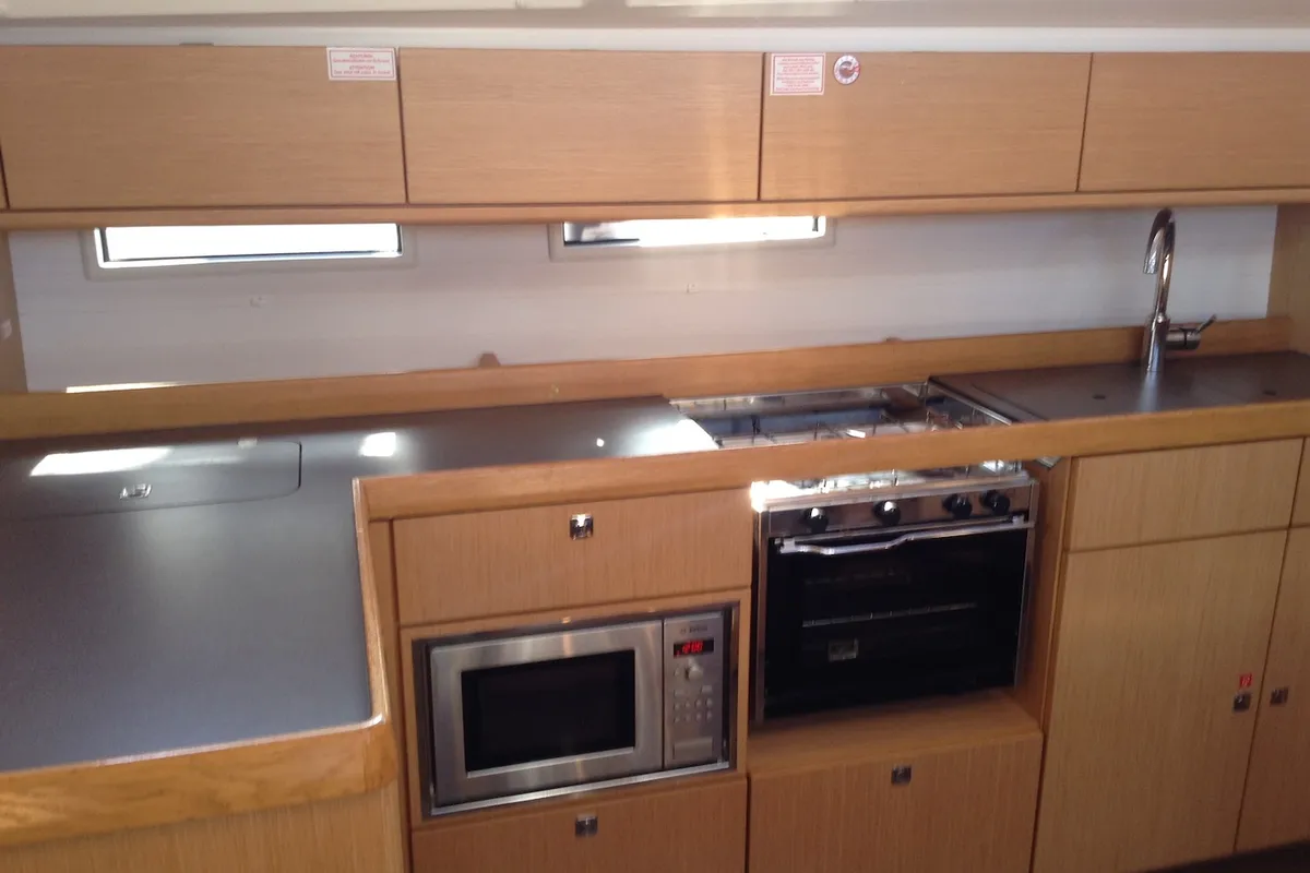 Galley of Albireo, a Bavaria Cruiser 46 sailboat at Olbia, Italy