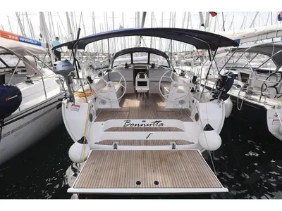 Deck of Bonnytta, a Bavaria Cruiser 51 sailboat at Biograd na Moru, Croatia