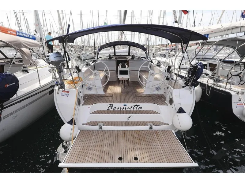 Deck of Bonnytta, a Bavaria Cruiser 51 sailboat at Biograd na Moru, Croatia