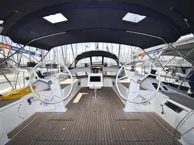 Cockpit of Bonnytta, a Bavaria Cruiser 51 sailboat at Biograd na Moru, Croatia