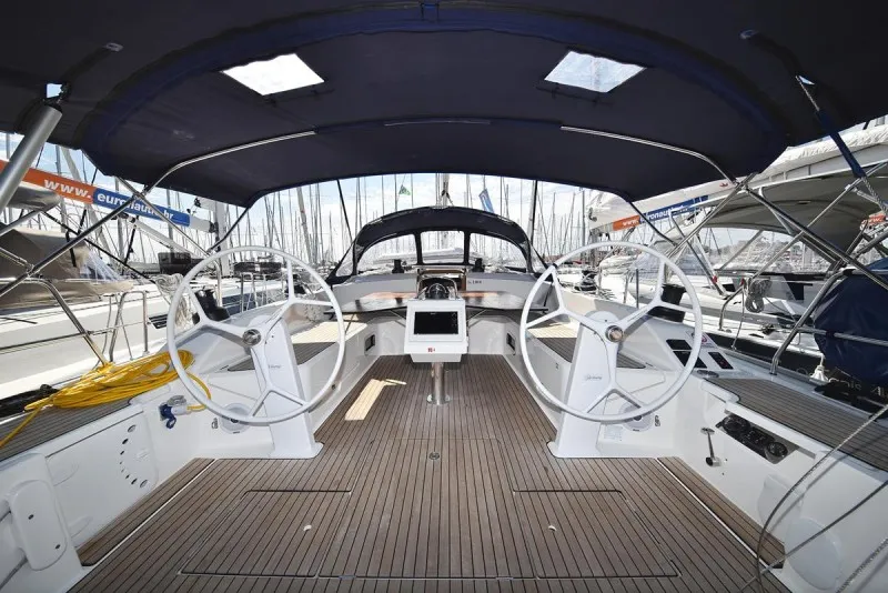 Cockpit of Bonnytta, a Bavaria Cruiser 51 sailboat at Biograd na Moru, Croatia