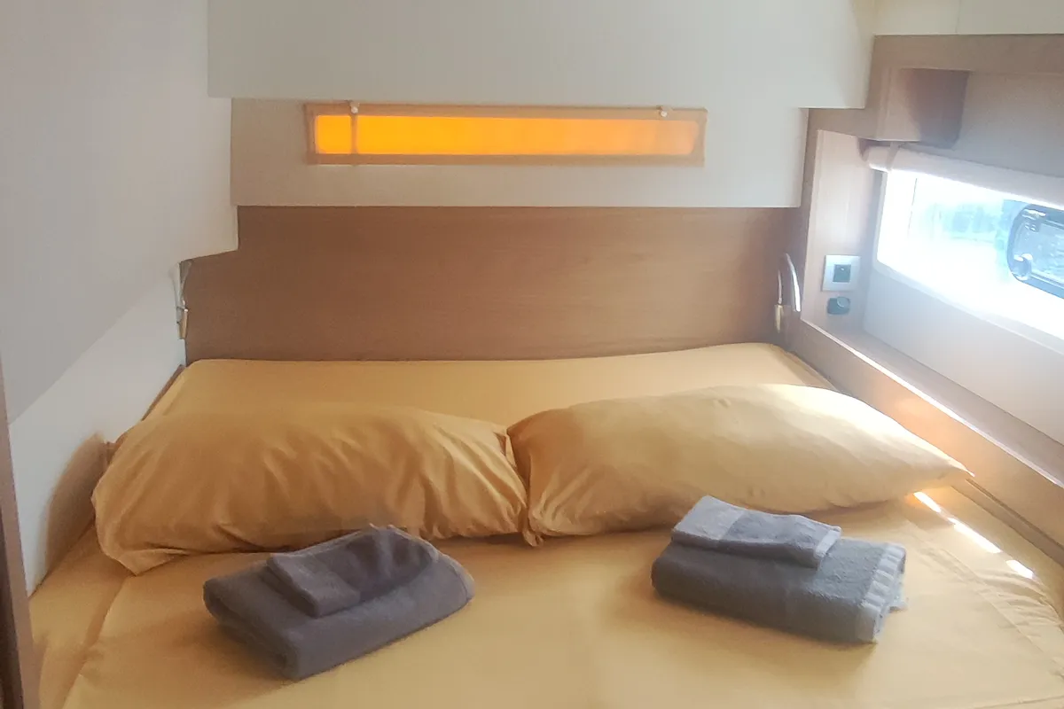 Cabin on Sahar, a Bali 4.2 catamaran at Capo d'Orlando, Italy