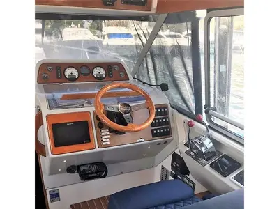 Cockpit of Nimbus 320 Coupe, a motorboat at Preveza, Greece