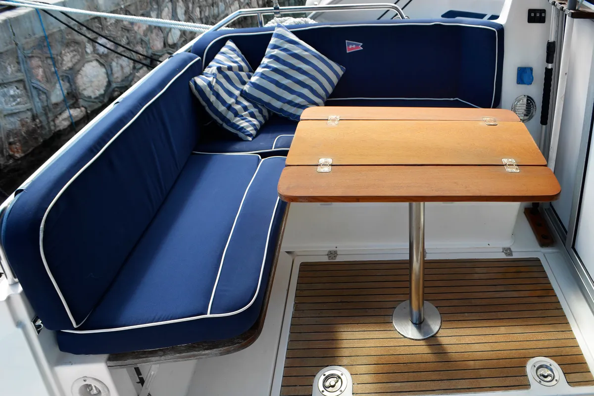 Deck of Nimbus 320 Coupe, a motorboat at Preveza, Greece