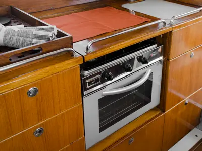 Galley of Nimbus 320 Coupe, a motorboat at Preveza, Greece