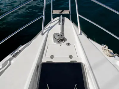 Deck of Nimbus 320 Coupe, a motorboat at Preveza, Greece
